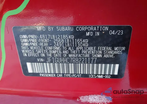 2024 Subaru Impreza Rs 5-Door из США, поврежденный, VIN JF1GUHHC7R8221177